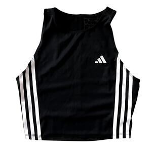 Adidas 3 Stripes Running Crop Top Black White Size S